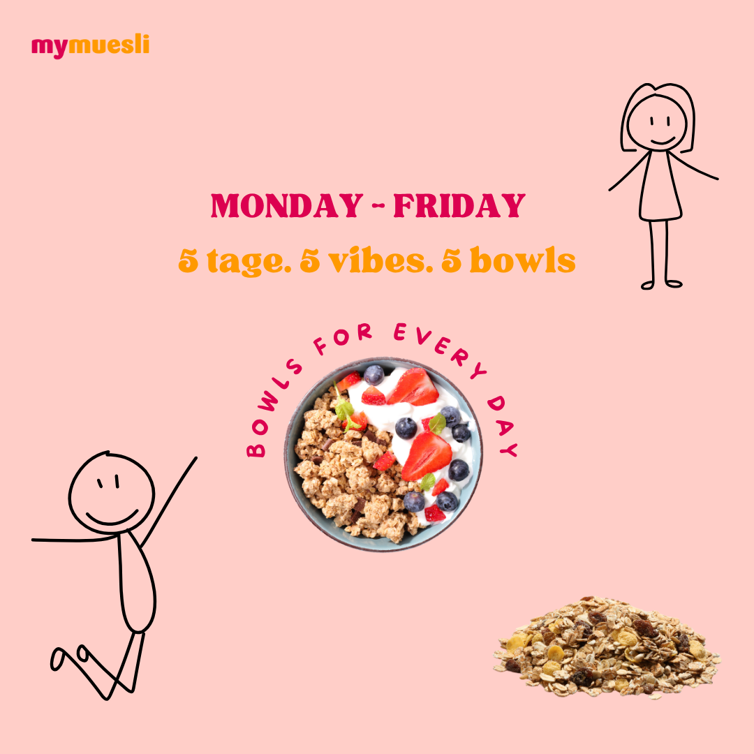 mymuesli campaign concept: Monday to Friday, five days, five vibes, five bowls
